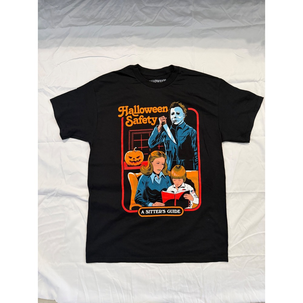 NWOT Creepy Co Michael Myers Halloween Safety A Sitters Guide Shirt Medium Black